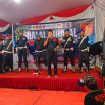 Ketua Gibas Resort Kota Bekasi Deni Muhamad Ali saat sambutanya dicara Halal Bihalal