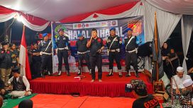 Ketua Gibas Resort Kota Bekasi Deni Muhamad Ali saat sambutanya dicara Halal Bihalal