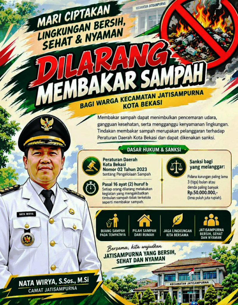 Dilarang Bakar Sampah di Jatisampurna! Camat Ingatkan Sanksi 3 Bulan Penjara dan Denda Rp 50 Juta