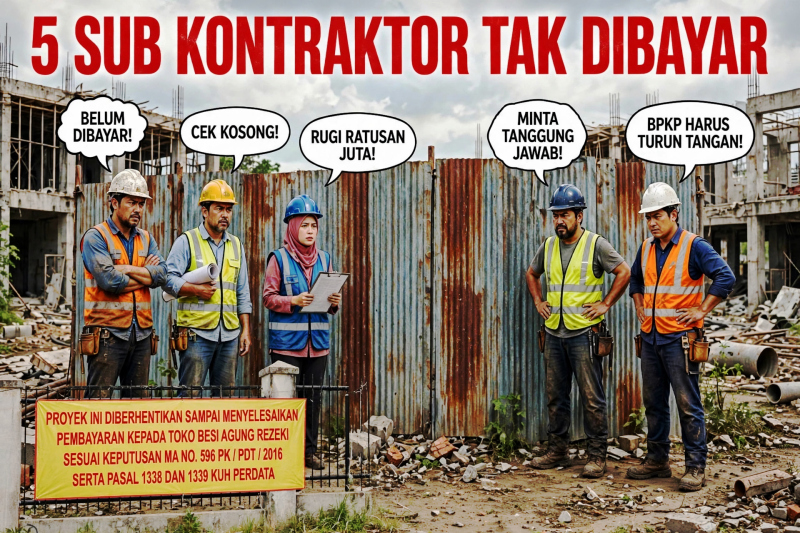 Dugaan Skandal Korupsi: Proyek BPKP di Jatisampurna Mangkrak, Vendor Tagih Dengan Spanduk Kuning